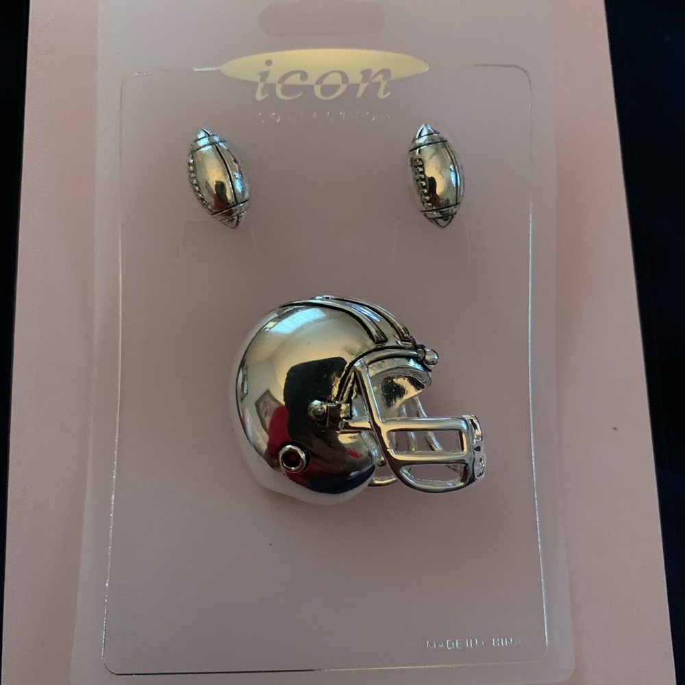 NWOT Football earrings and pendant/pin set